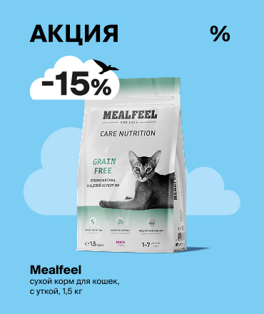 Вкусный август: скидка 15% на сухой корм Mealfeel для кошек! Вкусный август: скидка 15% на сухой корм Mealfeel для кошек!